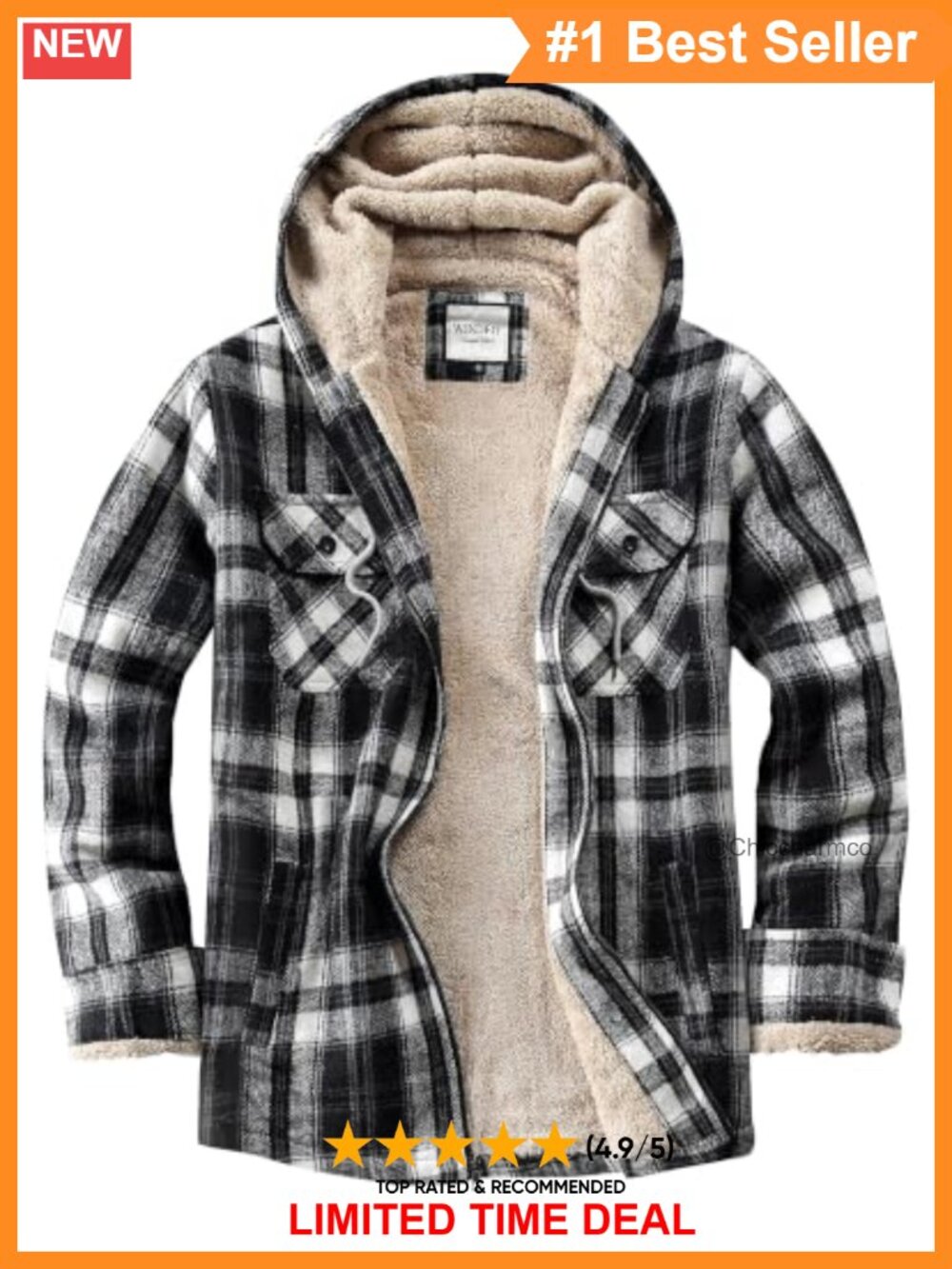 Women's Plaid Sherpa Lined Fleece Flannel Jacket Full Zip Hooded Shacket
